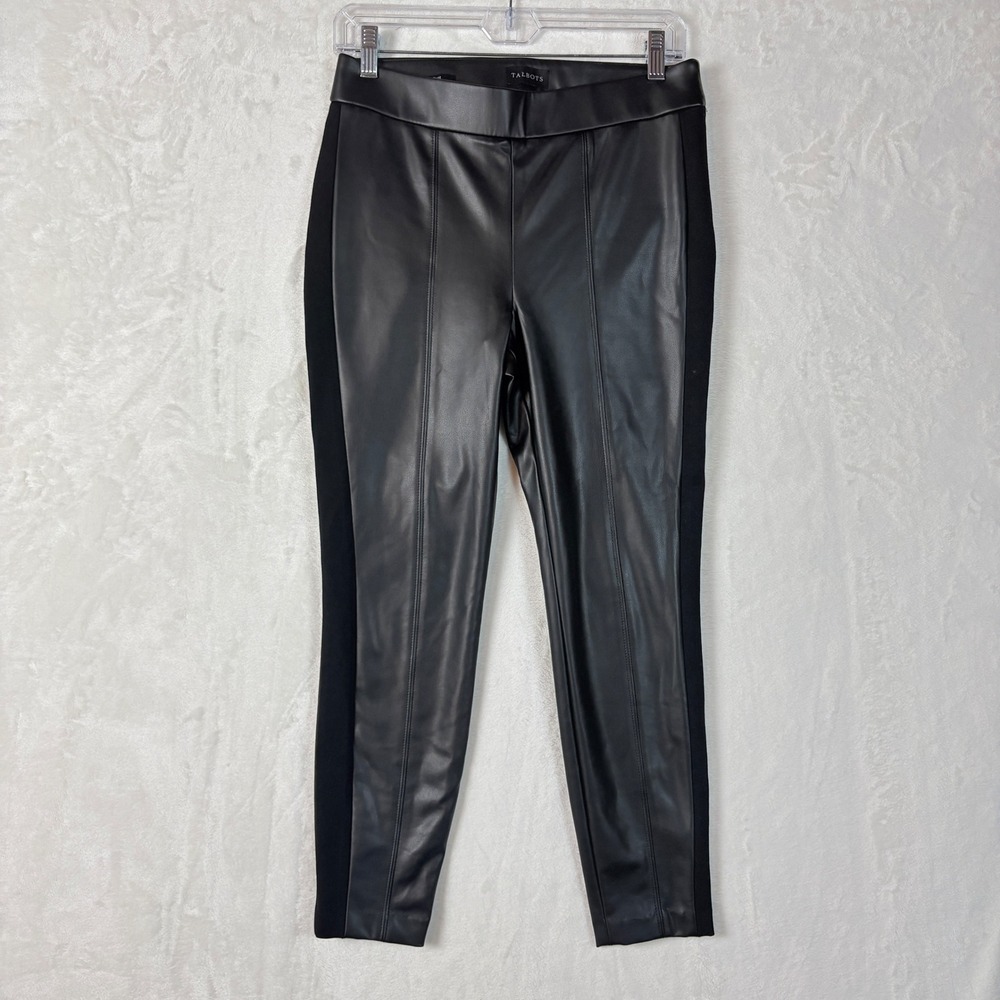 Talbots Portland Pant Women 4P Black Excellent Faux Leather Mixed Media Leggings